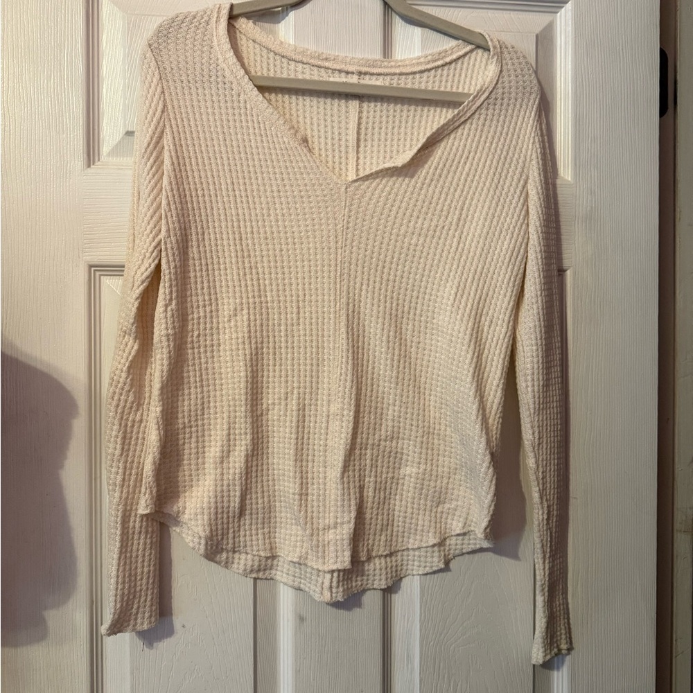 Aeropostale Beige Waffle Knit V-Neck Blouse
